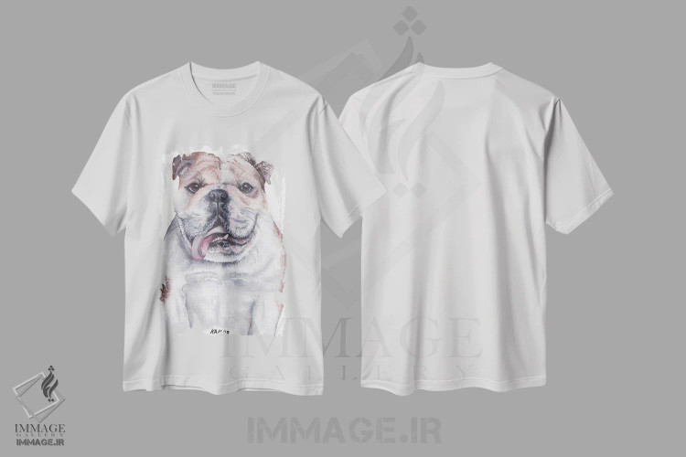 تیشرت سفید طرح دار بولداگ، تزئینی اثر هنر و طراحی KAK | immage.ir