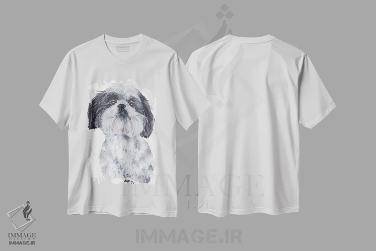 تیشرت سفید طرح دار شی تزو، تزئینی اثر هنر و طراحی KAK | فروشگاه ایماژ