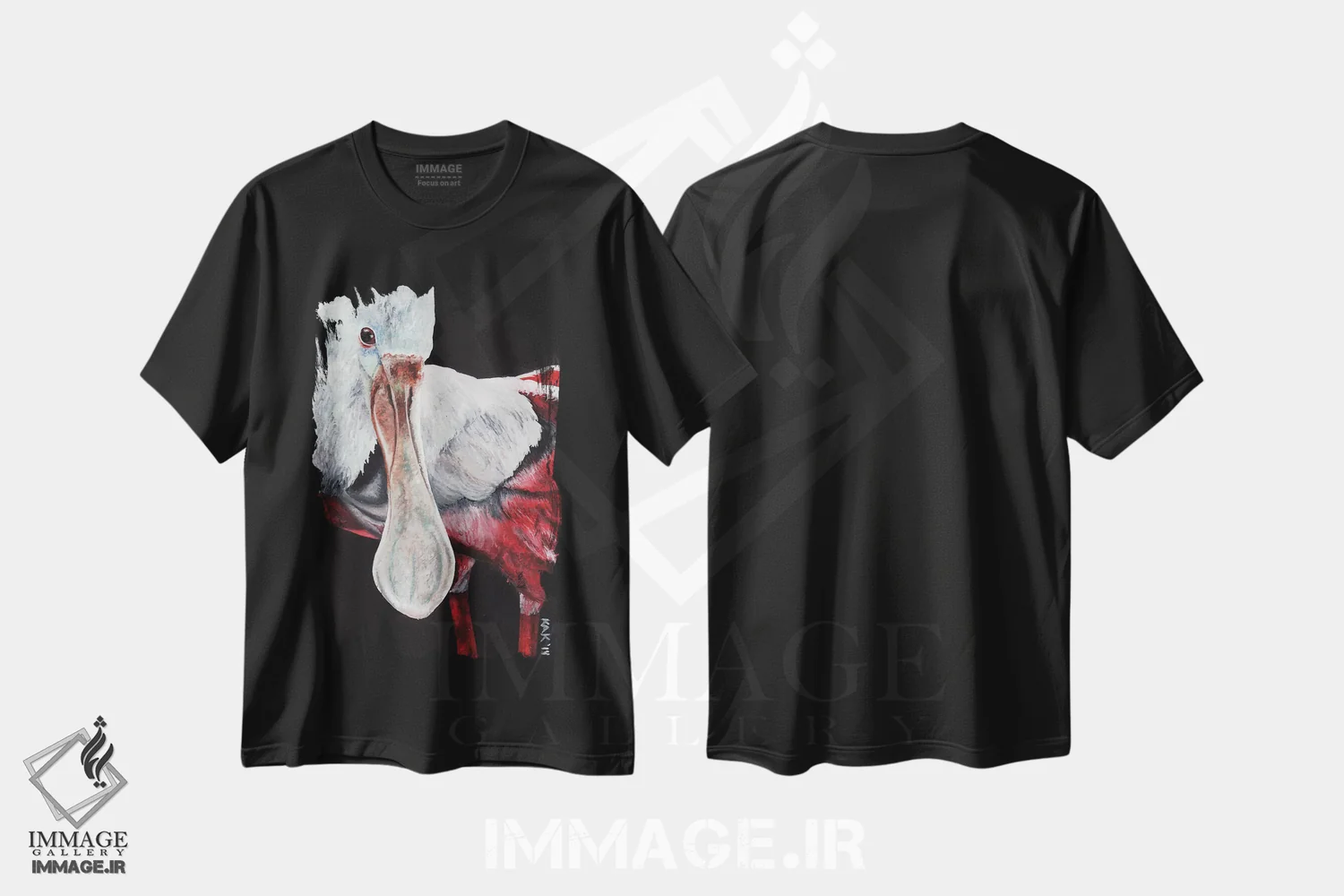 تیشرت مشکی طرح دار منقار قاشقی، تزئینی اثر هنر و طراحی KAK | فروشگاه ایماژ