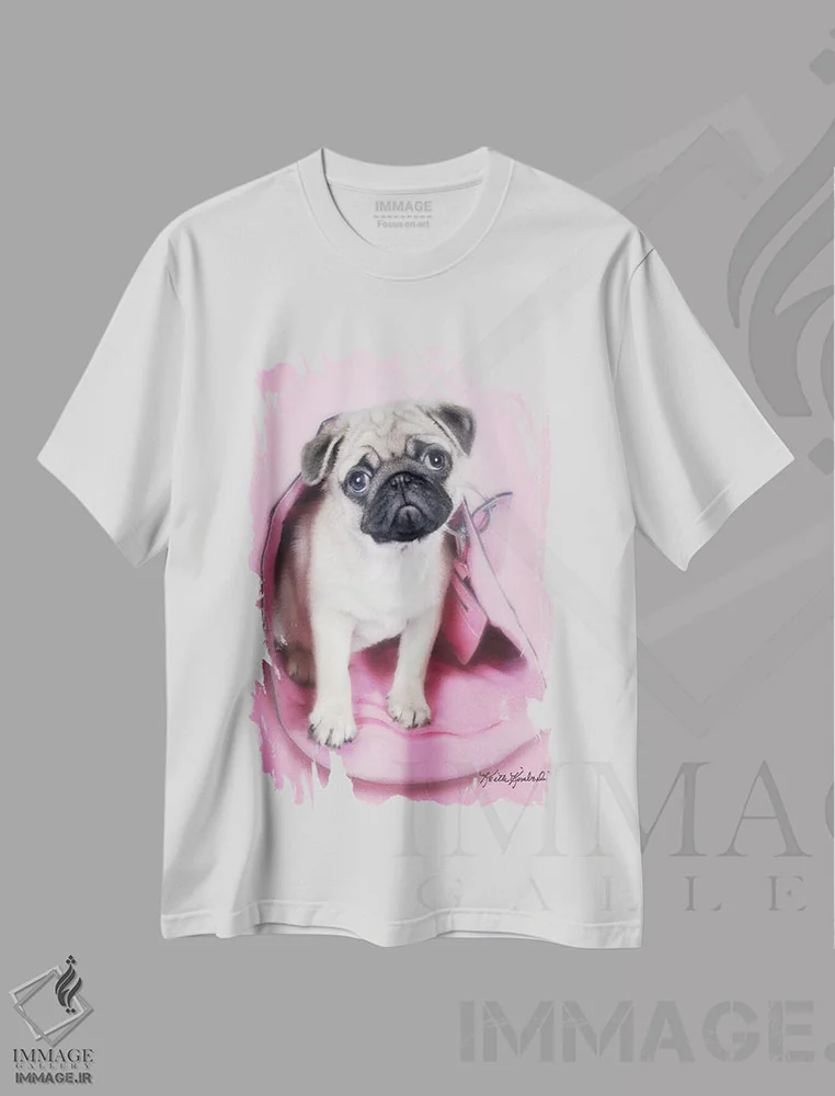 تیشرت سفید طرح دار پاگ در کیف، مدیوم اثر کیت کیمبرلین | immage.ir