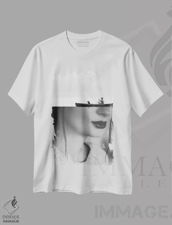 تیشرت سفید طرح دار لبه، هنر تزئینی سیاه و سفید اثر کیکی سی لندن | immage.ir