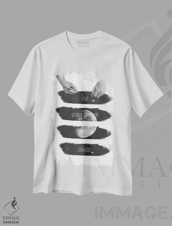 تیشرت سفید طرح دار به سوی ماه، هنر تزئینی سیاه و سفید اثر کیکی سی لندن | immage.ir