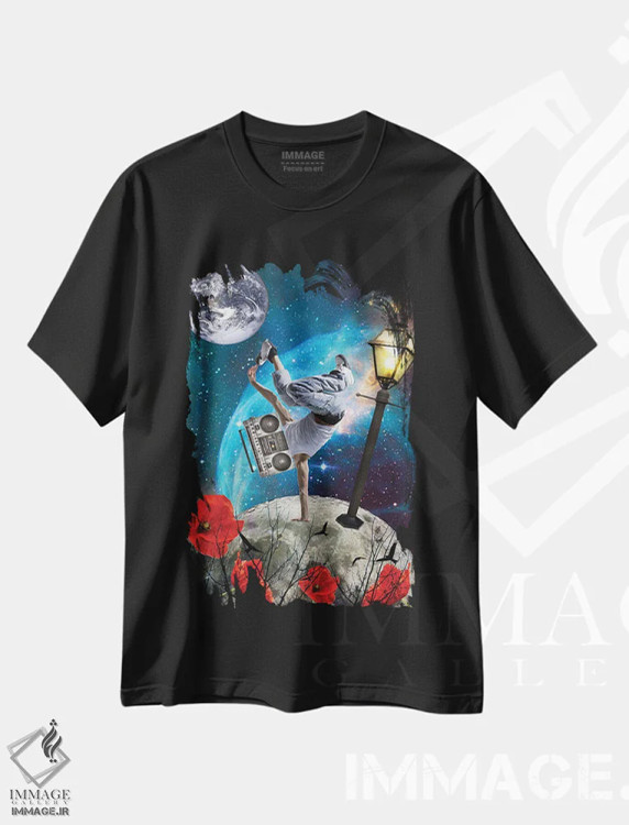 تیشرت مشکی طرح دار جهان موسیقی است، عکاسی ترکیبی اثر کیکی سی لندن | immage.ir