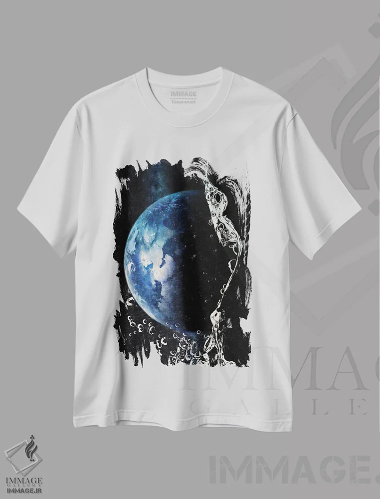 تیشرت سفید طرح دار قطره آب، مدیوم اثر کیکی سی لندن | فروشگاه ایماژ