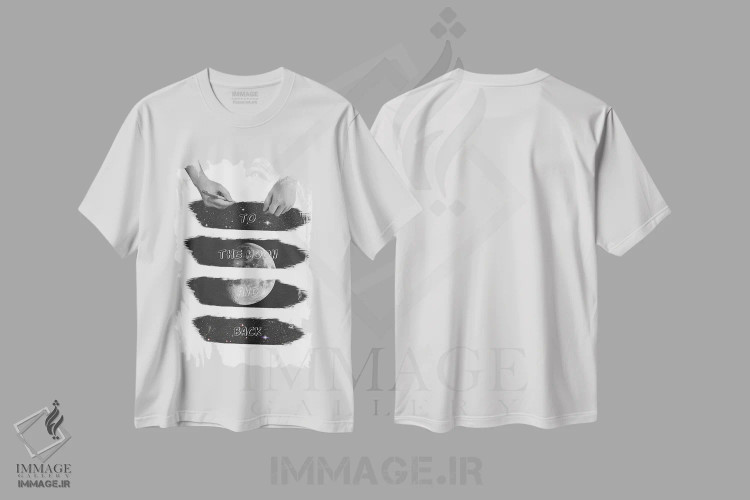 تیشرت سفید طرح دار به سوی ماه، هنر تزئینی سیاه و سفید اثر کیکی سی لندن | immage.ir