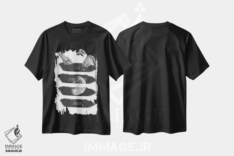 تیشرت مشکی طرح دار به سوی ماه، هنر تزئینی سیاه و سفید اثر کیکی سی لندن | فروشگاه ایماژ