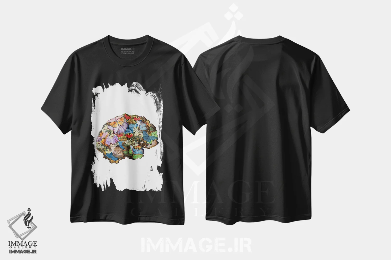 تیشرت مشکی طرح دار پروانه ها در ذهنم، تزئینی اثر کیکی سی لندن | فروشگاه ایماژ
