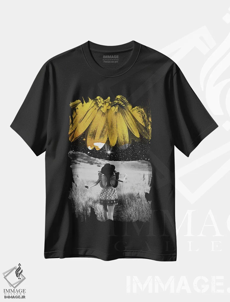 تیشرت مشکی طرح دار زرد، عکاسی ترکیبی اثر کیکی سی لندن | فروشگاه ایماژ