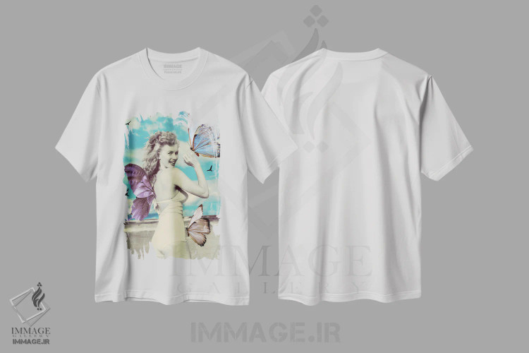 تیشرت سفید طرح دار سمفونی پروانه ها، عکاسی ترکیبی اثر کیکی سی لندن | فروشگاه ایماژ
