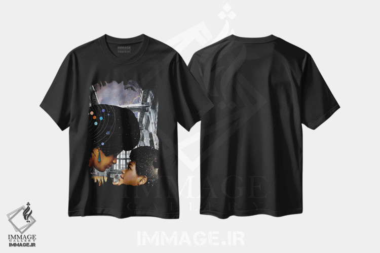 تیشرت مشکی طرح دار تو جهان منی، هنر آمریکایی آفریقایی تبار اثر کیکی سی لندن | immage.ir