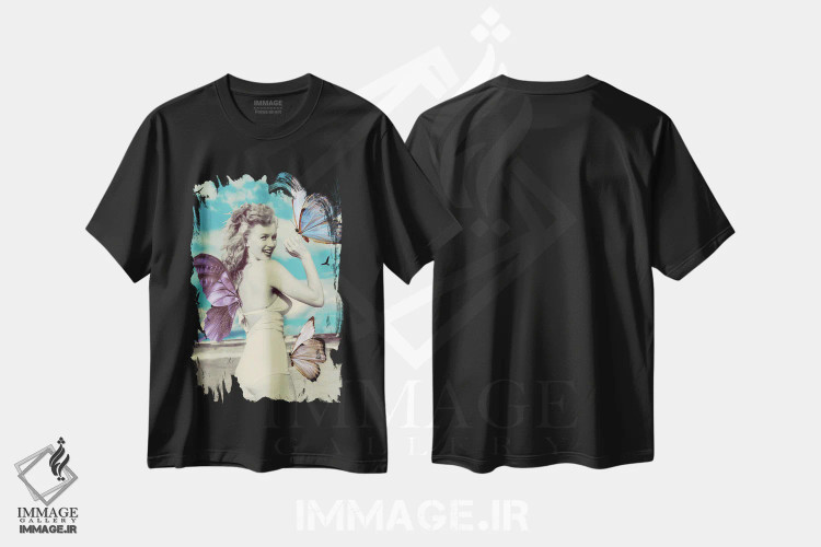 تیشرت مشکی طرح دار سمفونی پروانه ها، عکاسی ترکیبی اثر کیکی سی لندن | immage.ir