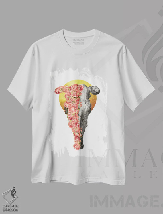 تیشرت سفید طرح دار جمجمه گاو بوهو، دکور بوهمی اثر کیکی سی لندن | فروشگاه ایماژ