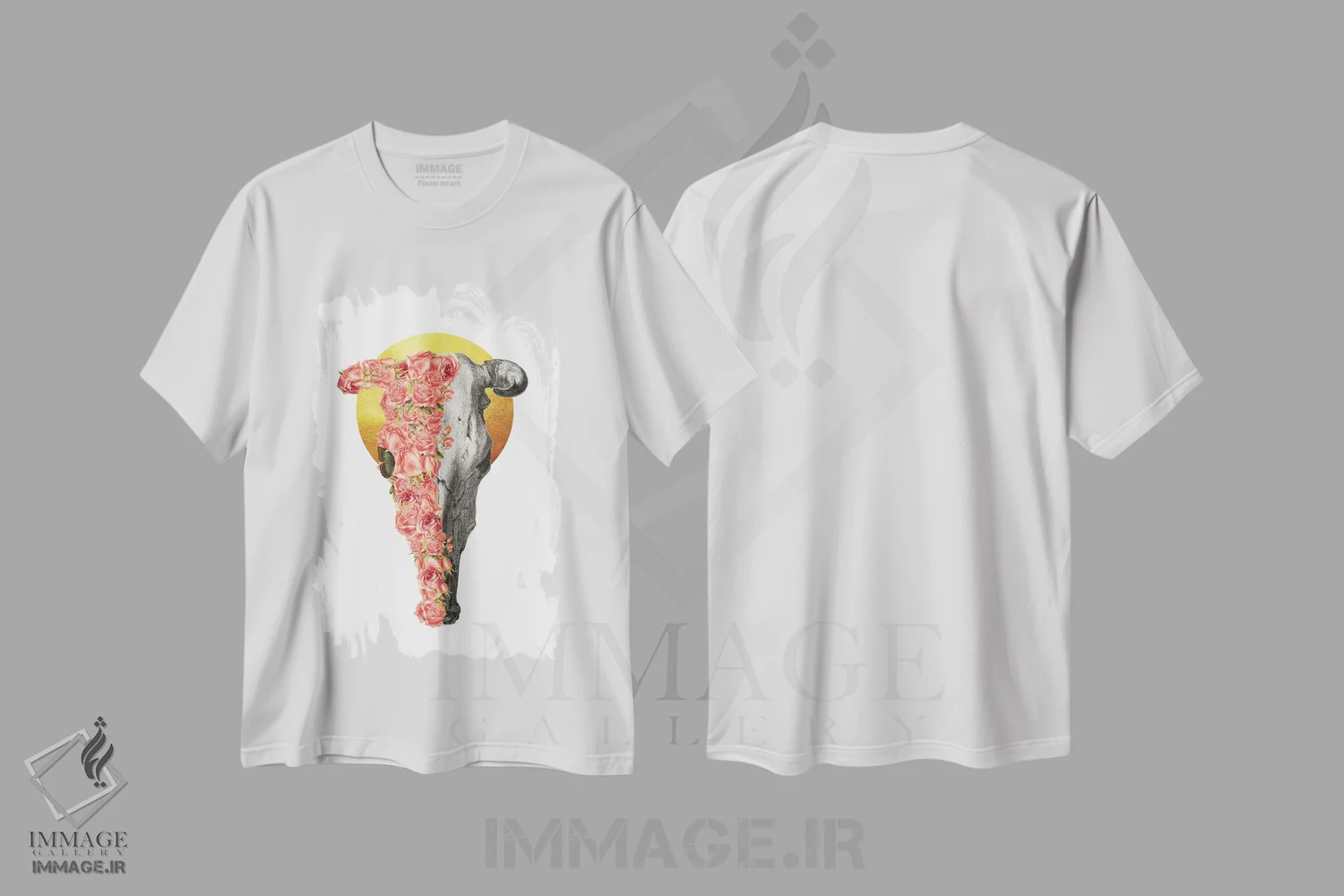 تیشرت سفید طرح دار جمجمه گاو بوهو، دکور بوهمی اثر کیکی سی لندن | فروشگاه ایماژ