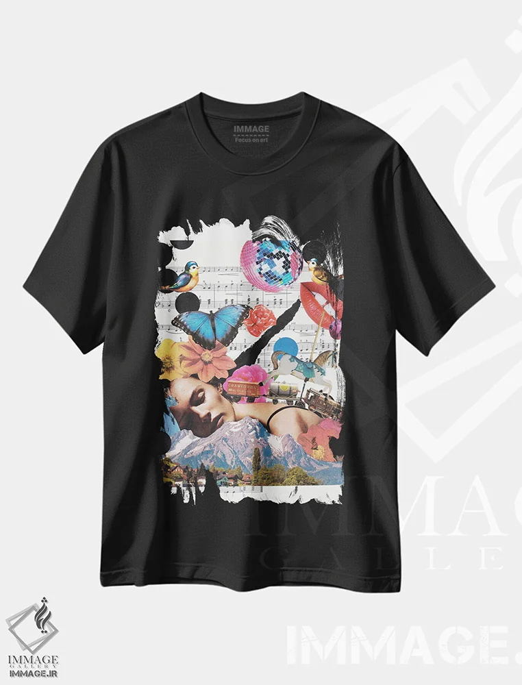 تیشرت مشکی طرح دار بزرگ تر رؤیا ببین، تزئینی اثر کیکی سی لندن | فروشگاه ایماژ