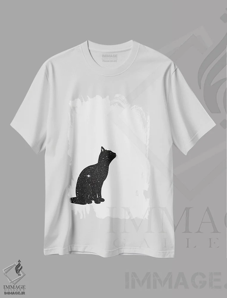 تیشرت سفید طرح دار گربه ها II، هنر تزئینی سیاه و سفید اثر کیکی سی لندن | فروشگاه ایماژ