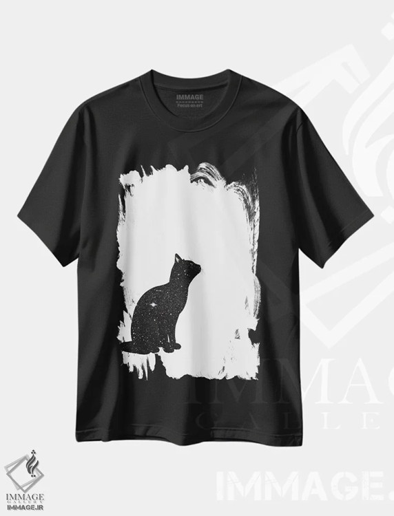 تیشرت مشکی طرح دار گربه ها II، هنر تزئینی سیاه و سفید اثر کیکی سی لندن | immage.ir