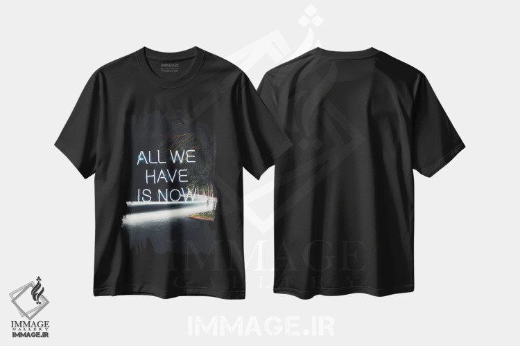 تیشرت مشکی طرح دار تمام چیزی که داریم همین حالاست، عکاسی ترکیبی اثر کیکی سی لندن | فروشگاه ایماژ