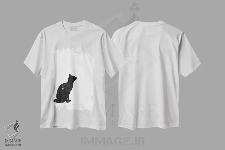 تیشرت سفید طرح دار گربه ها II، هنر تزئینی سیاه و سفید اثر کیکی سی لندن | فروشگاه ایماژ