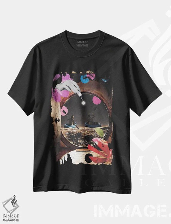 تیشرت مشکی طرح دار فرار از شهر، عکاسی ترکیبی اثر کیکی سی لندن | فروشگاه ایماژ