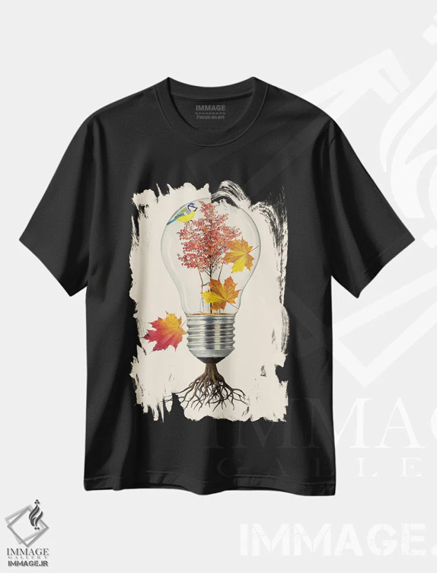 تیشرت مشکی طرح دار پاییز، مدیوم اثر کیکی سی لندن | فروشگاه ایماژ
