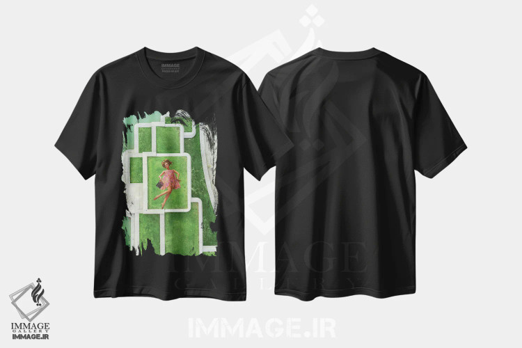 تیشرت مشکی طرح دار زمین خوردن، عکاسی ترکیبی اثر کیکی سی لندن | immage.ir