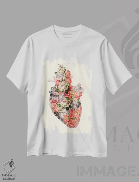 تیشرت سفید طرح دار قلب گل دار، مدیوم اثر کیکی سی لندن | فروشگاه ایماژ