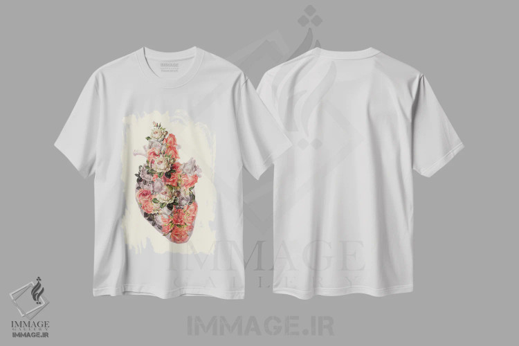 تیشرت سفید طرح دار قلب گل دار، مدیوم اثر کیکی سی لندن | فروشگاه ایماژ