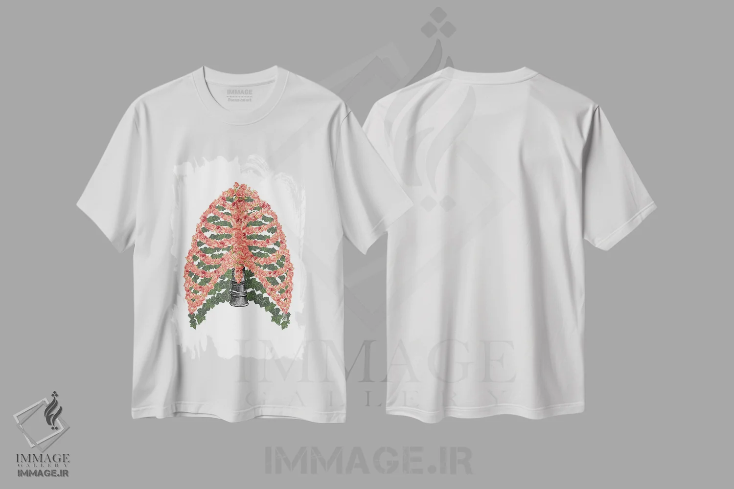 تیشرت سفید طرح دار قفسه سینه گل دار، مدیوم اثر کیکی سی لندن | immage.ir