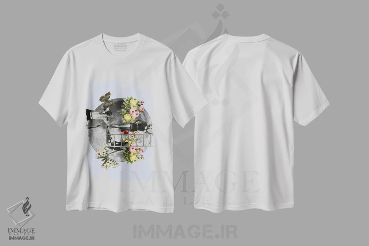 تیشرت سفید طرح دار ماه مقدس، عکاسی ترکیبی اثر کیکی سی لندن | فروشگاه ایماژ