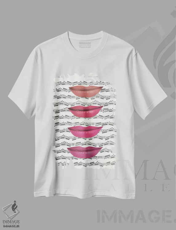 تیشرت سفید طرح دار بوسیدن موسیقی، مدیوم اثر کیکی سی لندن | immage.ir