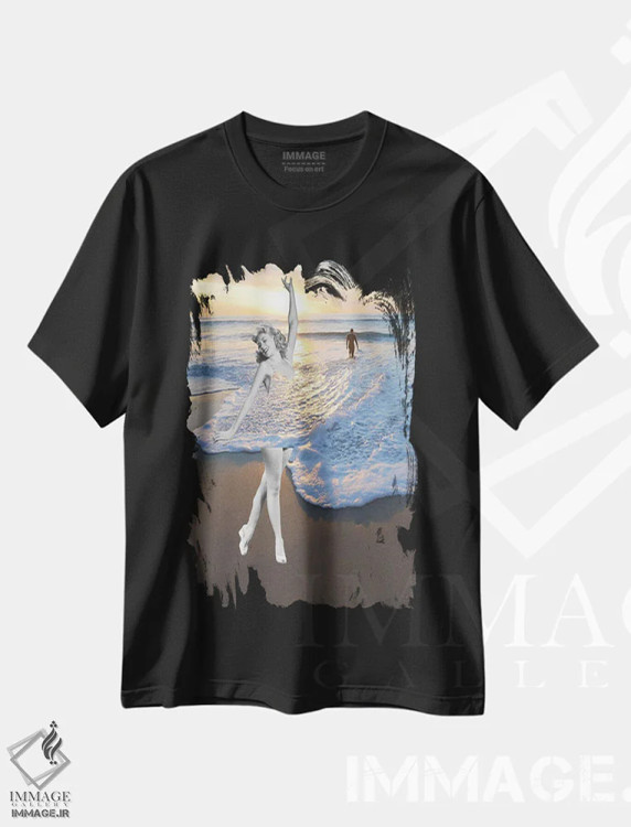 تیشرت مشکی طرح دار مانند موج، عکاسی ترکیبی اثر کیکی سی لندن | فروشگاه ایماژ