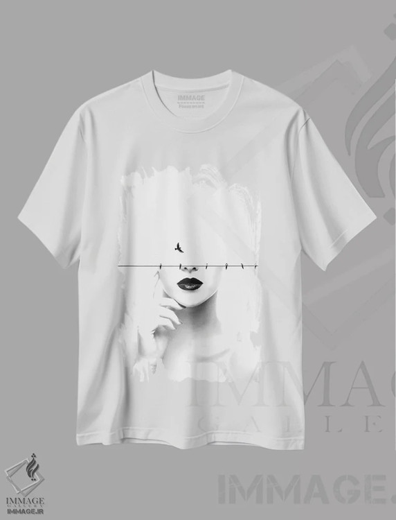تیشرت سفید طرح دار بی فکر، هنر تزئینی سیاه و سفید اثر کیکی سی لندن | فروشگاه ایماژ