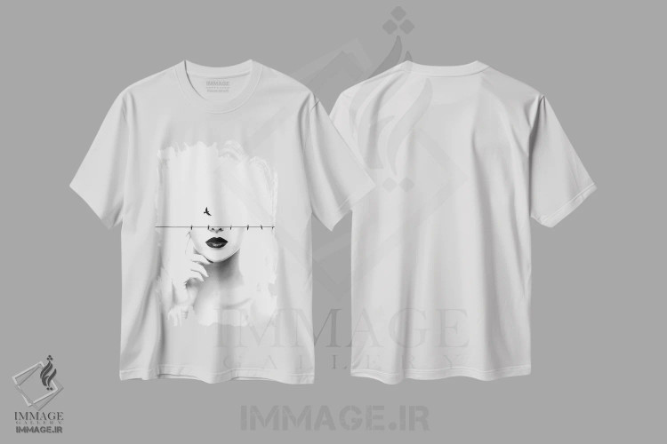 تیشرت سفید طرح دار بی فکر، هنر تزئینی سیاه و سفید اثر کیکی سی لندن | فروشگاه ایماژ