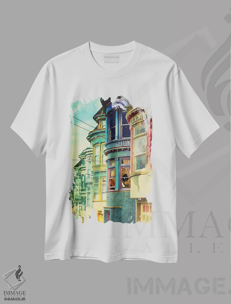 تیشرت سفید طرح دار پشت پنجره، عکاسی ترکیبی اثر کیکی سی لندن | فروشگاه ایماژ