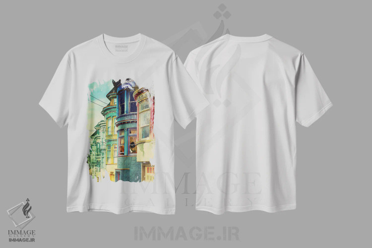تیشرت سفید طرح دار پشت پنجره، عکاسی ترکیبی اثر کیکی سی لندن | فروشگاه ایماژ