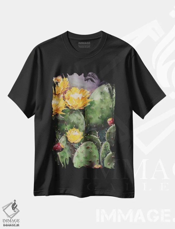 تیشرت مشکی طرح دار انجیر تیغی، هنر فاخر معاصر اثر کریستین کاینر | فروشگاه ایماژ