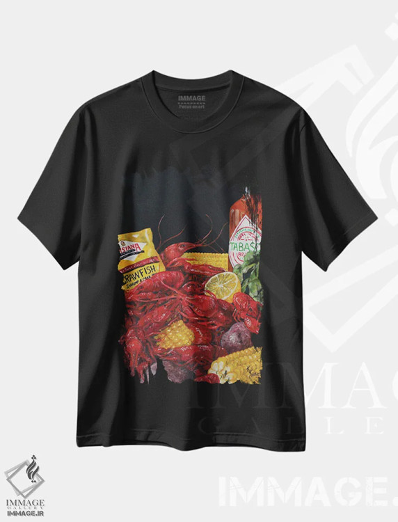 تیشرت مشکی طرح دار خرچنگ پخته لوییزیانا، مدیوم اثر کریستین کاینر | فروشگاه ایماژ