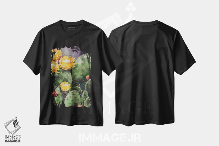 تیشرت مشکی طرح دار انجیر تیغی، هنر فاخر معاصر اثر کریستین کاینر | فروشگاه ایماژ