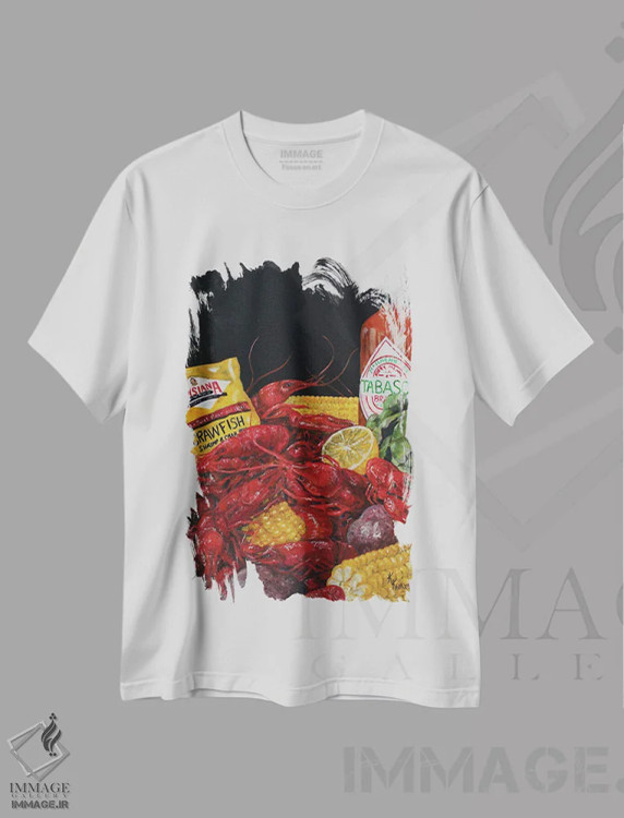 تیشرت سفید طرح دار خرچنگ پخته لوییزیانا، مدیوم اثر کریستین کاینر | immage.ir