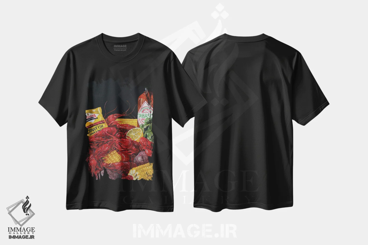 تیشرت مشکی طرح دار خرچنگ پخته لوییزیانا، مدیوم اثر کریستین کاینر | فروشگاه ایماژ