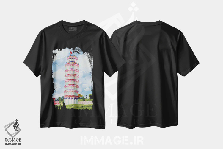 تیشرت مشکی طرح دار برج کج پیزا، مدیوم اثر کارتیکا پارامیتا | immage.ir