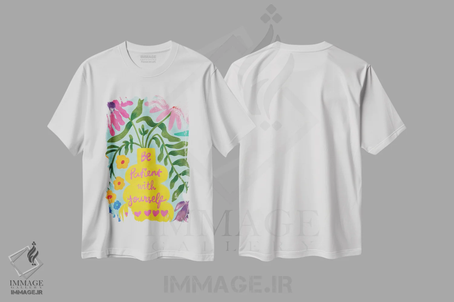 تیشرت سفید طرح دار با خودت صبور باش، مدیوم اثر کارتیکا پارامیتا | immage.ir