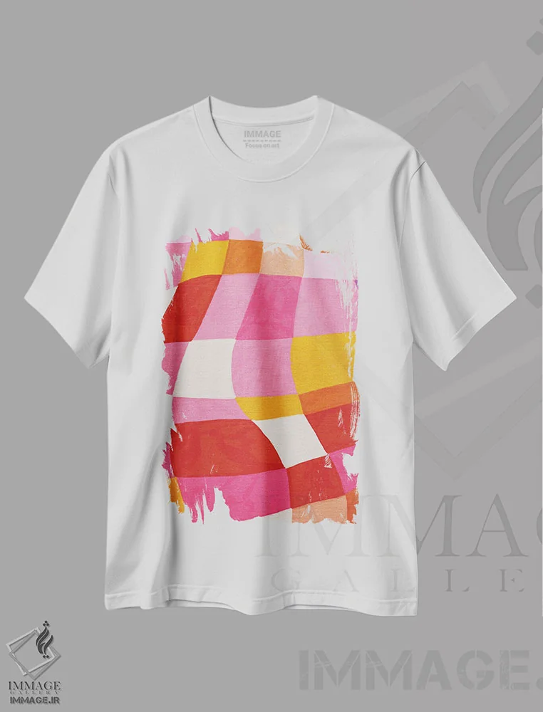 تیشرت سفید طرح دار شطرنجی موج دار، آبستره اثر کارتیکا پارامیتا | immage.ir