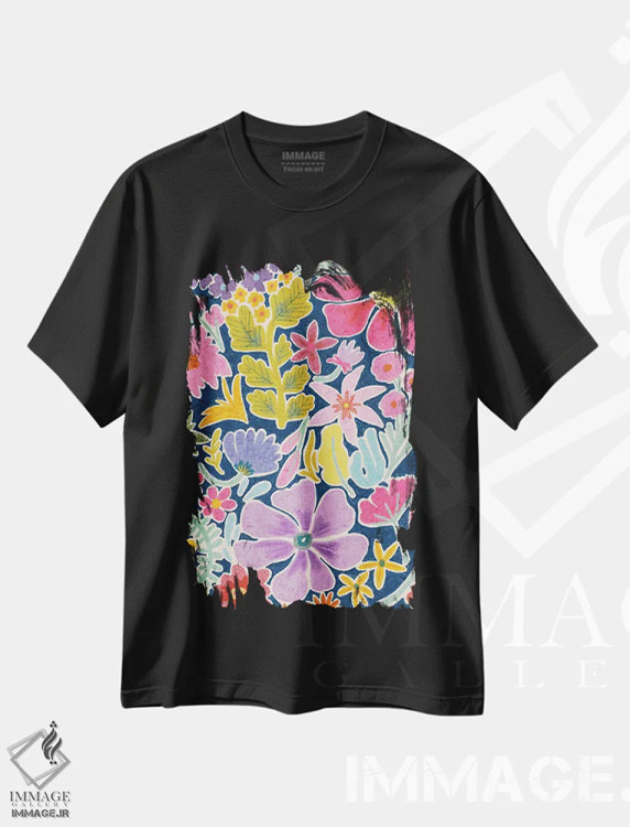 تیشرت مشکی طرح دار فلوریستا، دکور بوهمی اثر کارتیکا پارامیتا | فروشگاه ایماژ