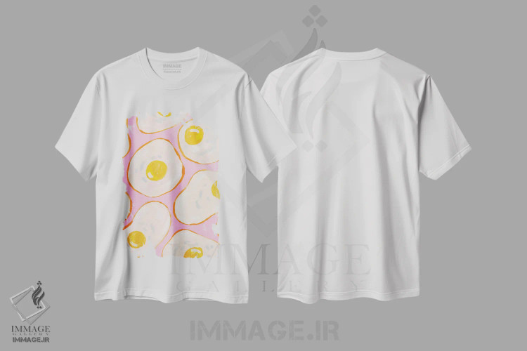 تیشرت سفید طرح دار تخم مرغ نیمرو صورتی، هنر فاخر معاصر اثر کارتیکا پارامیتا | immage.ir