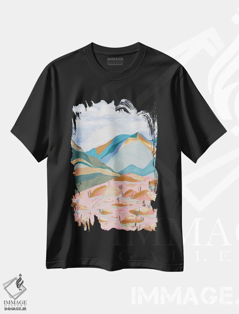 تیشرت مشکی طرح دار سرشار از شادی، دکور بوهمی اثر کارتیکا پارامیتا | فروشگاه ایماژ
