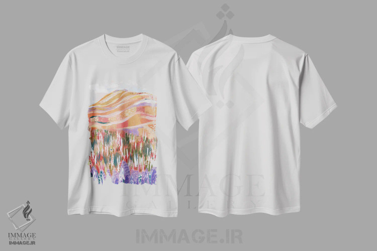تیشرت سفید طرح دار کوه رنگارنگ، دکور بوهمی اثر کارتیکا پارامیتا | immage.ir