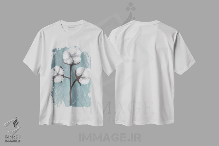 تیشرت سفید طرح دار ساقه های پنبه، تزئینی اثر کاتلین برایان | فروشگاه ایماژ