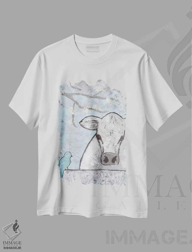 تیشرت سفید طرح دار آغل گاو طراحی مزرعه، دکور روستایی اثر کاتلین برایان | فروشگاه ایماژ