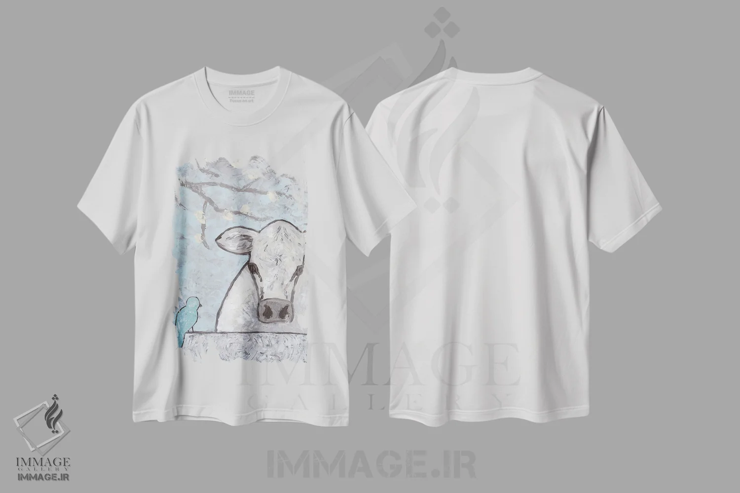 تیشرت سفید طرح دار آغل گاو طراحی مزرعه، دکور روستایی اثر کاتلین برایان | فروشگاه ایماژ